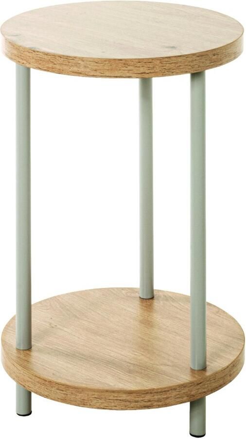 HK-Shop Tafel – Bijzettafel van staal en MDF – Kasjmiergrijs frame met licht eikenblad – Eigentijds design – Compact formaat 50 cm hoog – Stijlvol kleuraccent