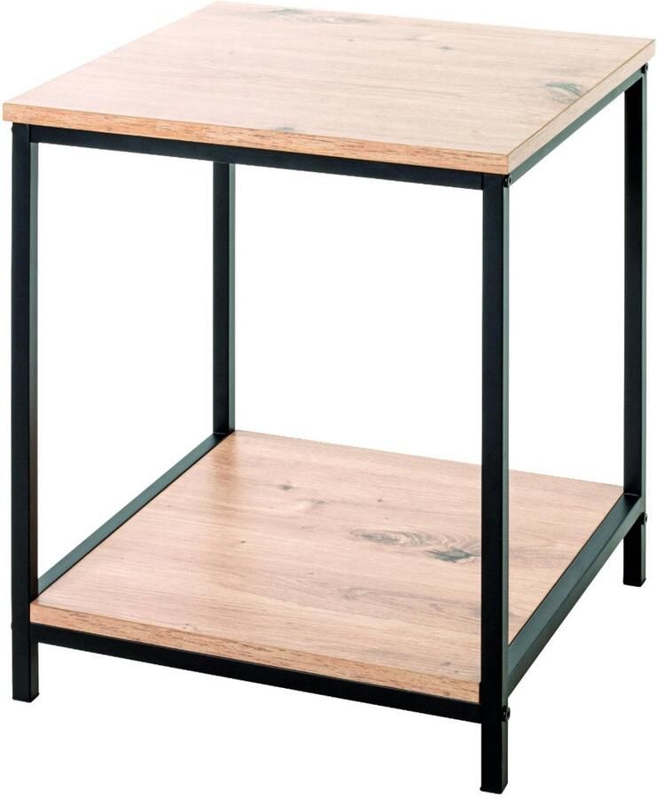 HK-Shop Tafel – Bijzettafel van zwart stalen buisframe – Licht eiken MDF planken met kleuraccenten – Modern design – Compact formaat 40x40x50 cm – Stevig en stijlvol