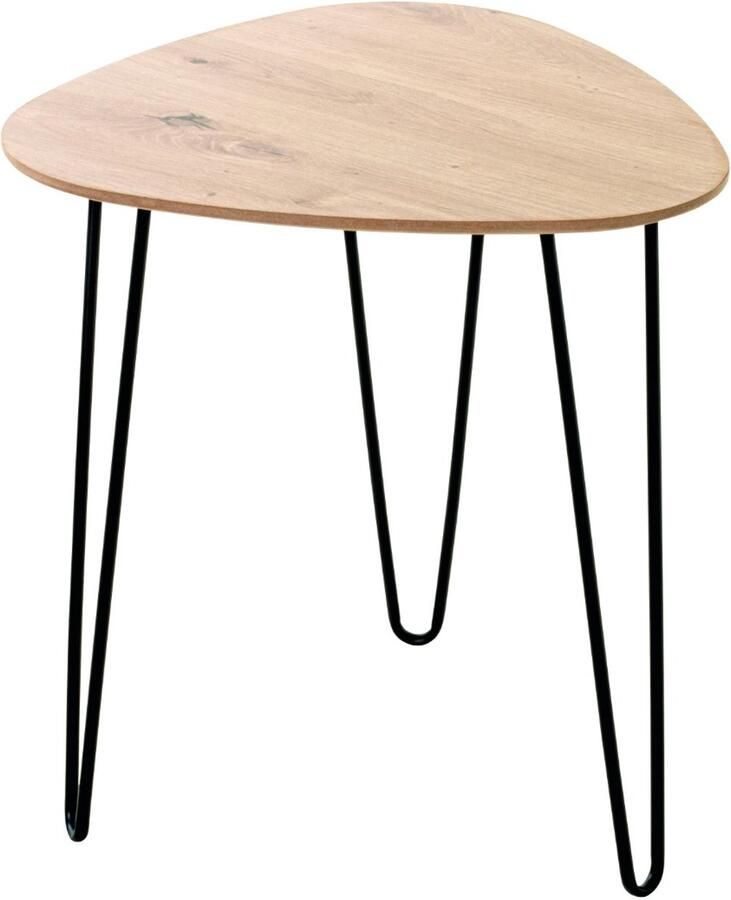 HK-Shop Tafel – Bijzettafel – Zwart metalen frame met MDF in licht eiken decor – Industrieel design – 40 x 40 x 43 cm