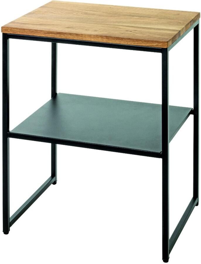 HK-Shop Tafel – Bijzettafel met massief eikenhouten blad – Zwart gepoedercoat stalen frame – Modern en tijdloos design – 45 cm breed – 35 cm diep – 60 cm hoog