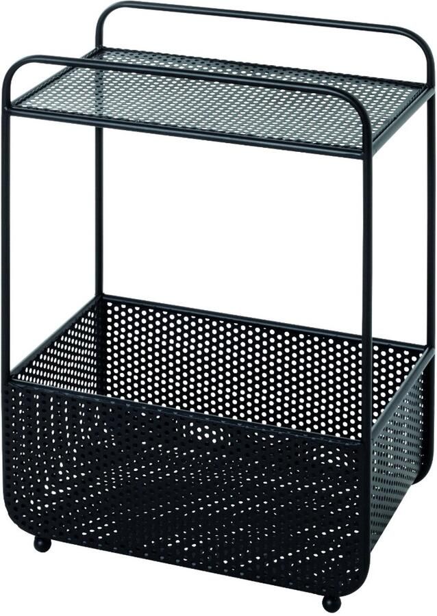 HK-Shop Tafel – Metalen bijzettafel zwart – Strak design – Geïntegreerde krantenhouder – Compact formaat 41x25x58 cm – Robuust en stijlvol