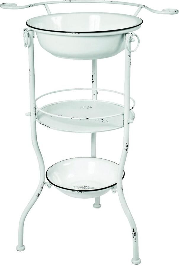 HK-Shop Tafel – Metalen Sidetable in Antiekwit – Met 2 Geëmailleerde Kommen – Stevig en Stijlvol – Direct Gemonteerd – 56x40x85 cm