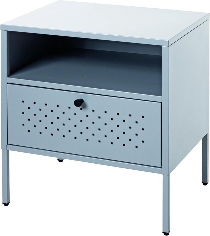 HK-Shop Wandtafel – Metalen Sidetable in Modern Grijs – Compact 45x35x50 cm – Stevige Stalen Constructie – Praktische Plank en Lade – Industrieel Design