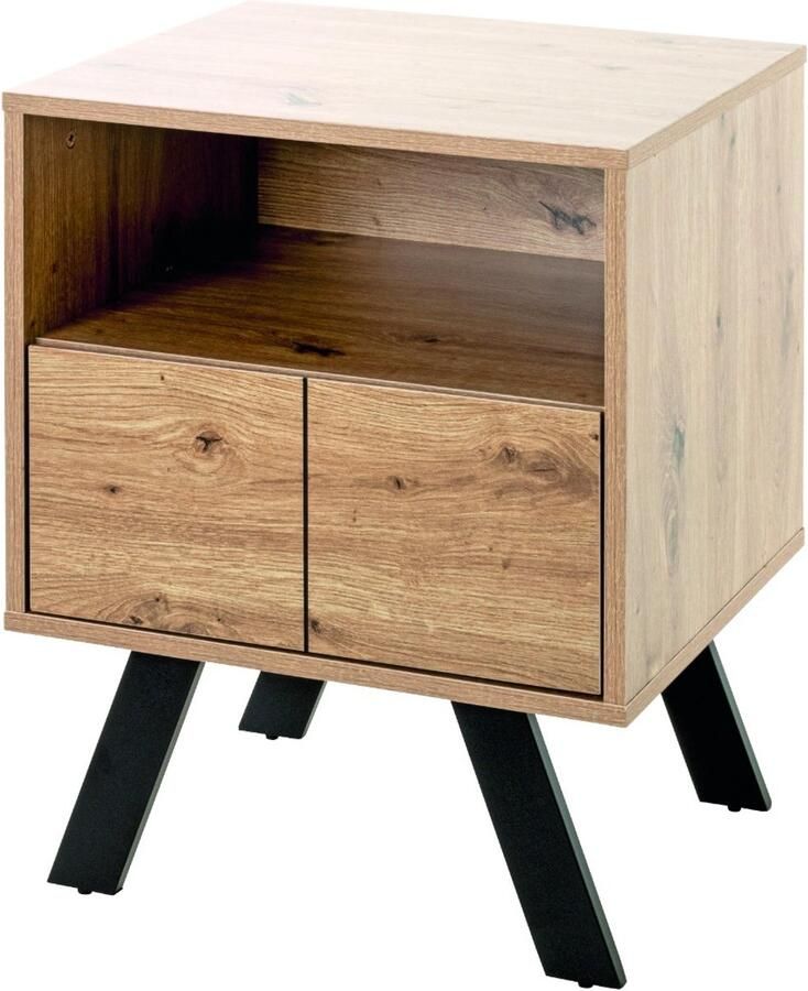 HK-Shop Wandtafel – Stijlvolle tafel van zwart gepoedercoat staal en licht eiken MDF – Met praktische lade en kleurrijke accenten – Compact formaat 45x40x60 cm – Modern design voor elke ruimte