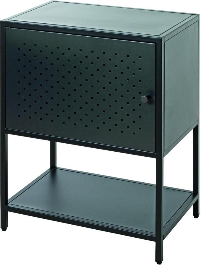 HK-Shop Wandtafel – Stalen design – Zwart gepoedercoat metaal – Compact formaat 45x30x60 cm – Stoere industriële uitstraling – Met plank en deur voor extra opbergruimte