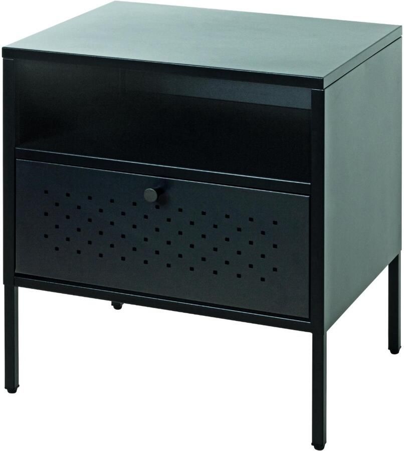 HK-Shop Wandtafel – Stijlvolle Zwarte Metaalconstructie – Compact Formaat 45x35x50 cm – Praktische Lade en Plank – Modern Industrieel Design