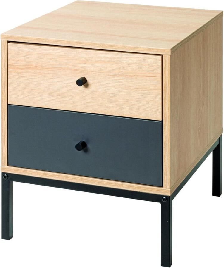 HK-Shop Wandtafel – Bijzettafel van zwart staal en naturel eiken – Softclose antraciet laden – Modern design – Compact formaat 40x45x50 cm – Duurzaam MDF en metaal