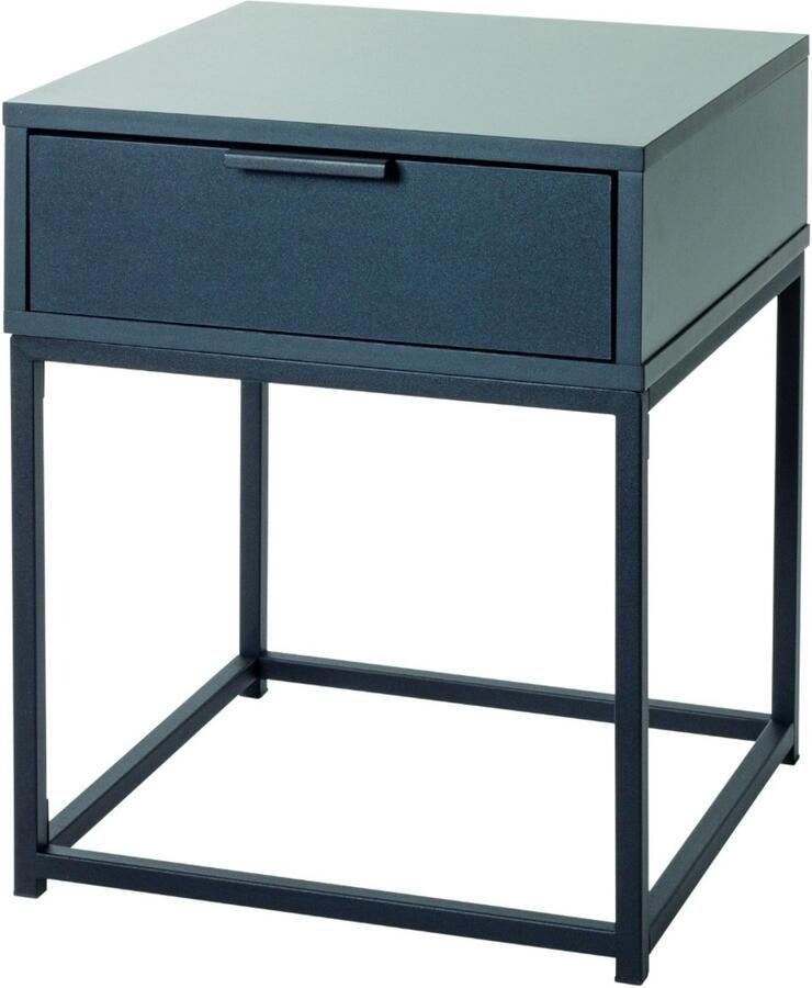 HK-Shop Wandtafel – Stijlvolle bijzettafel van zwart staal en antraciet spaanplaat – Compact formaat 40x40x50 cm – Modern industrieel design – Praktische lade