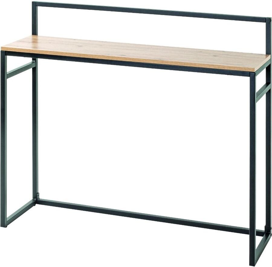 HK-Shop Wandtafel – Stijlvolle Zwarte Stalen Constructie – Licht Eiken MDF Plank met Kleuraccenten – Ruim 100x30x89 cm – Modern Industrieel Design