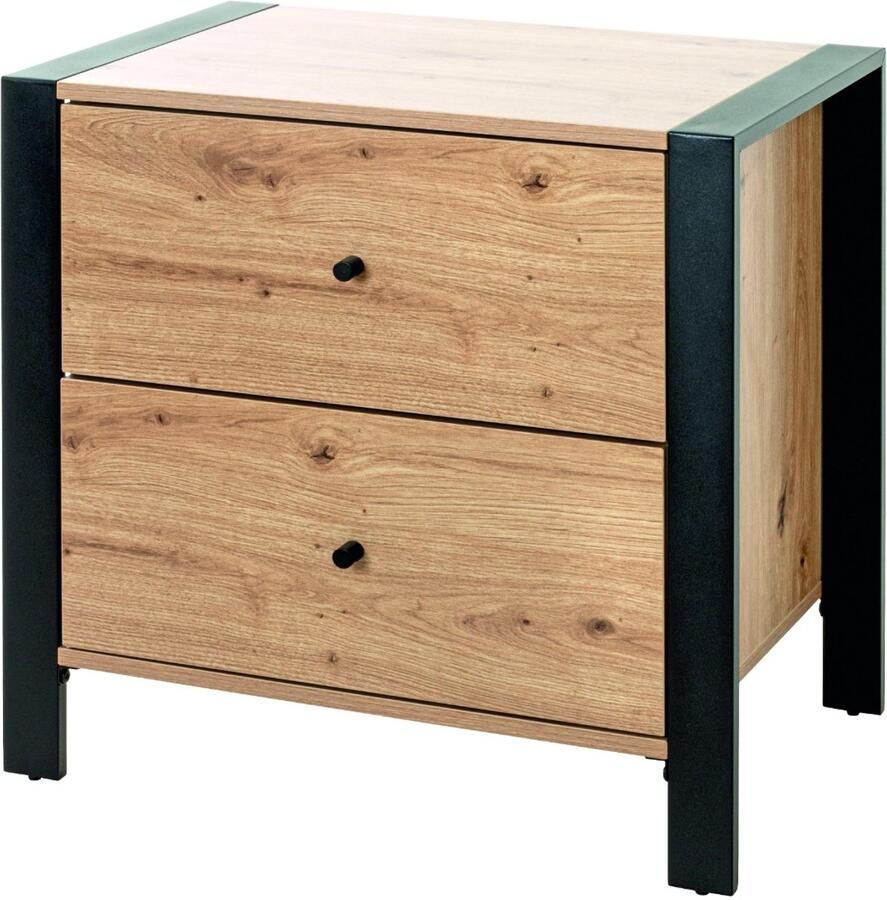 HK-Shop Wandtafel – Stijlvolle zwarte stalen buizen – Licht eiken MDF met kleurrijke accenten – Compact 60x42x60 cm – Modern en duurzaam design