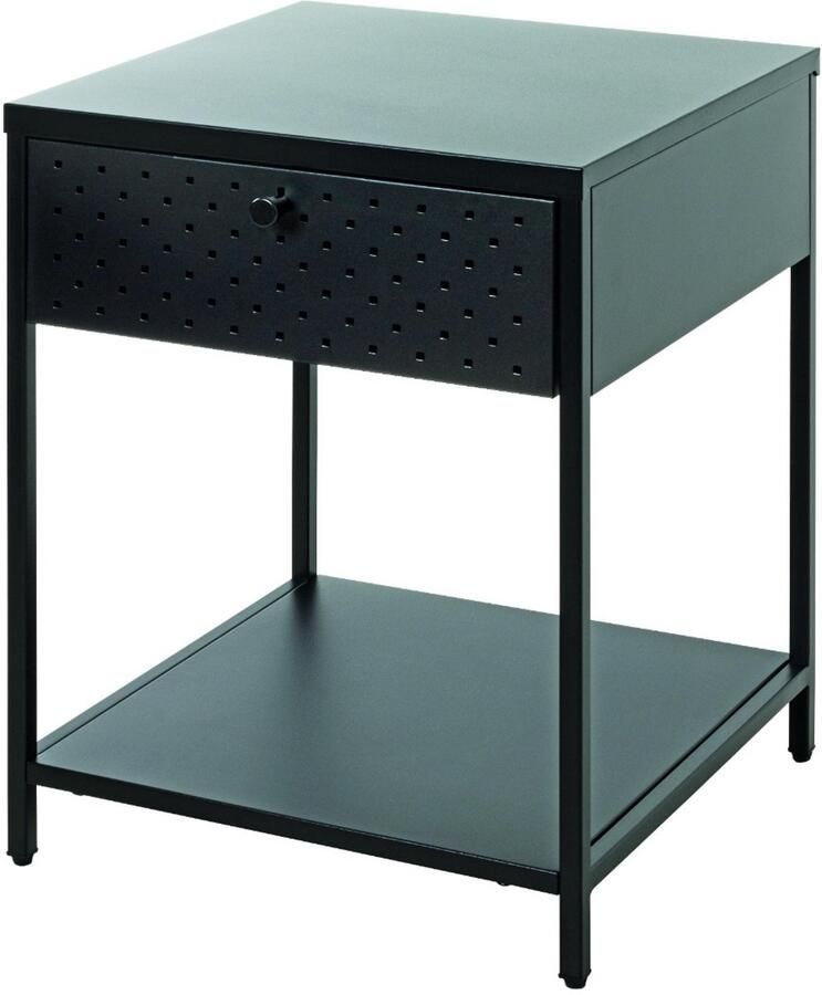 HK-Shop Wandtafel – stalen buizen zwart gepoedercoat – plank en lade van metaal – modern industrieel design – ruimtebesparend formaat 40x40x53 cm – stijlvol en compact