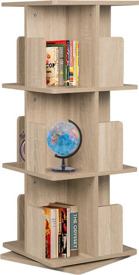 H.K.H STORE Draaibare Boekenkast 4 Lagen – Boekenrek Boekenplank – Veel opslagruimte voor Woonkamer Slaapkamer – Hout – 39x39x128