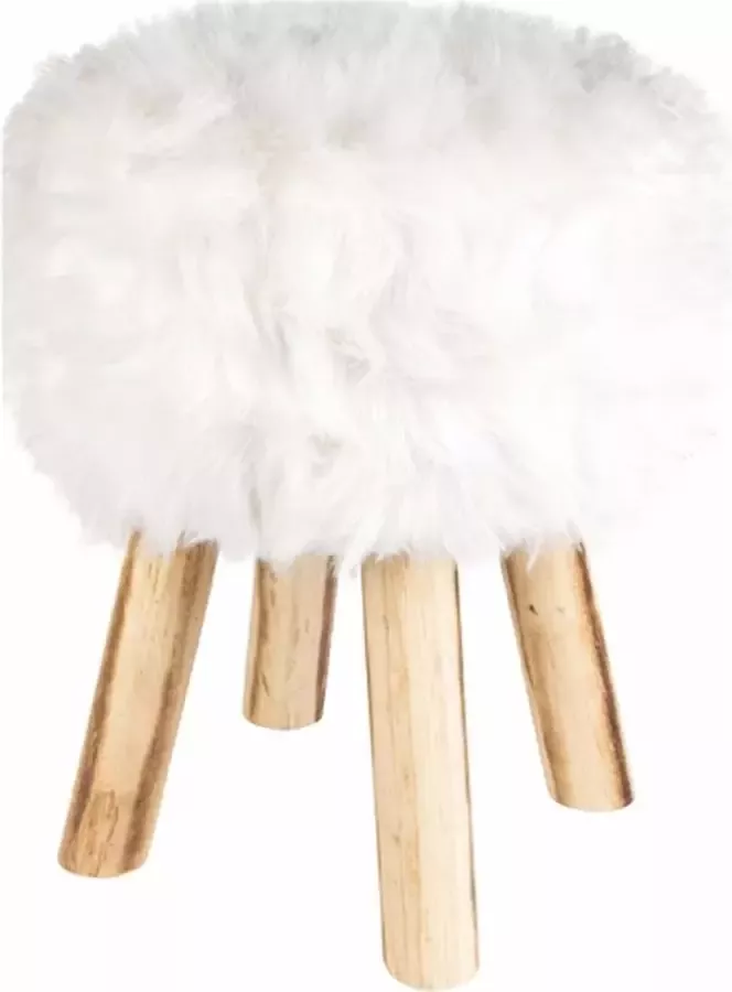 HL Homedeco en Living HL krukje bont wit hout zacht schaapachtig decor