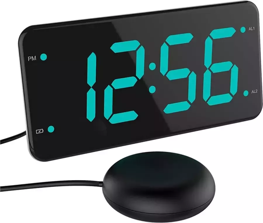 HMERCH ™ Wekkerradio met Trilkussen voor Slechthorenden Doven Digitale Wekker Alarmklok Trilwekker onder je kussen Klok met FM Radio met trilschijf Bed Shaker - Foto 2