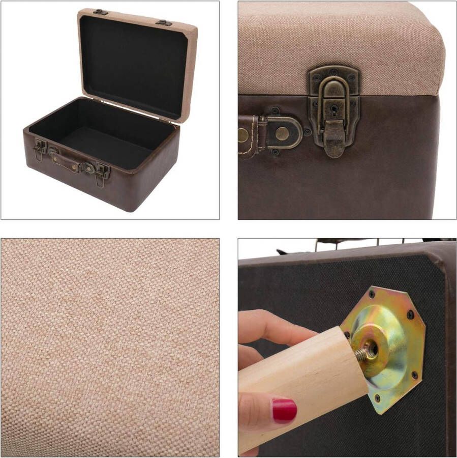 Vintage kruk met opbergruimte van hout 40 x 32 x 39 cm bruin klassiek