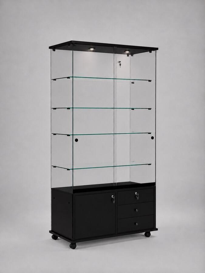 HMG Supplies Vitrine Floatline Volglas Elegance 6-OPVZ met onderkast zwart en plafond verlichting - Foto 2