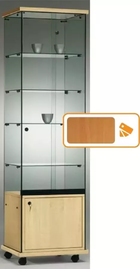 HMG Supplies Vitrine Floatline Volglas Elegance 5 O-B met onderkast Beuken zonder verlichting