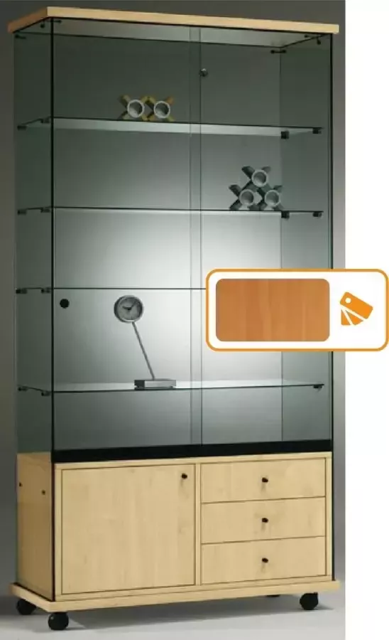 HMG Supplies Vitrine Floatline Volglas Elegance 6 met onderkast Beuken