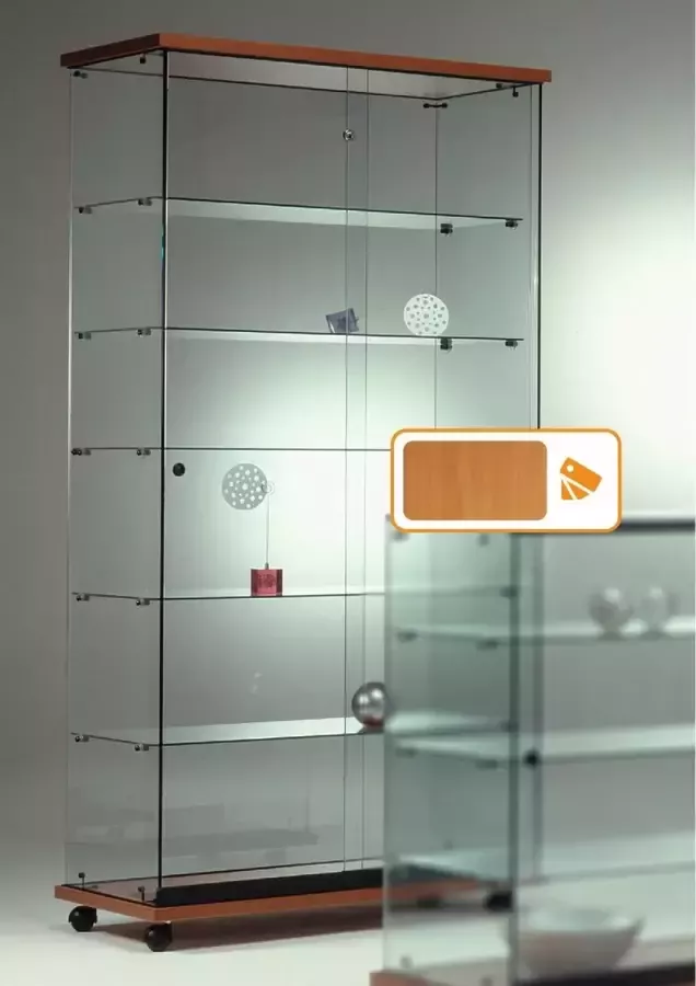 HMG Supplies Vitrine Floatline Volglas Elegance 6RV Beuken met Led railverlichting