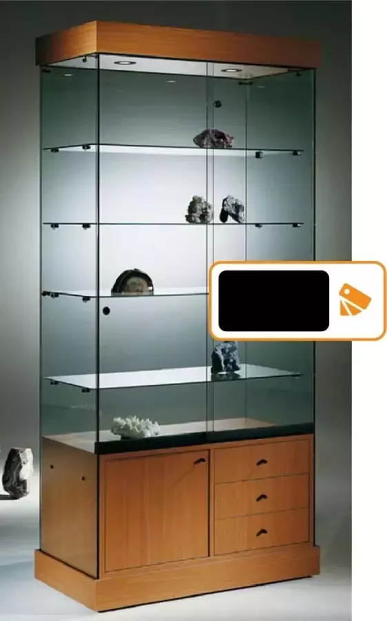 HMG Supplies Vitrine Floatline Volglas Nova O-PVZ met onderkast zwart en plafondverlichting