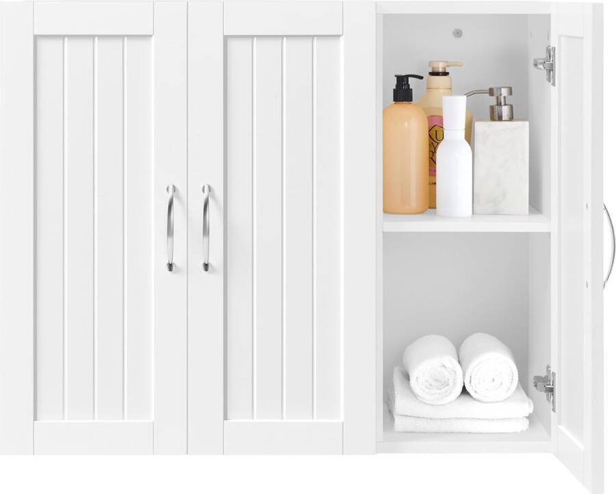 HMTM Badkamerkast hangkast wandkast met 3 deuren badkamerkast wandrek keukenkast met in hoogte verstelbare plank voor badkamer keuken wasruimte 75 x 31 x 60 cm HM-YAHEE-614152