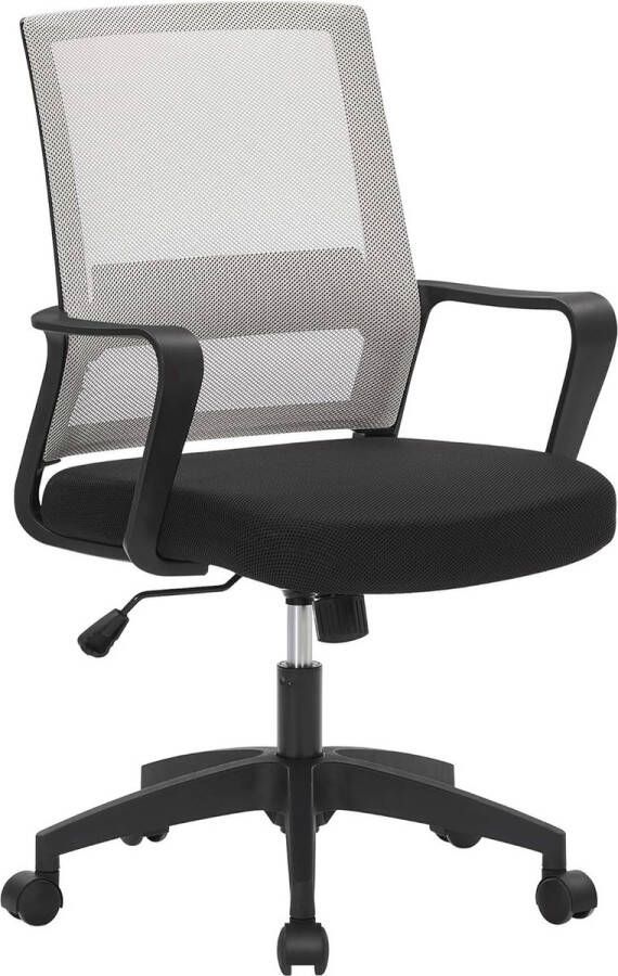 HMTM Bureaustoel draaibaar in hoogte verstelbare computerstoel met netbekleding kantelfunctie voor kantoor werkkamer grijs HMBN031G01