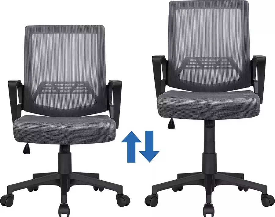 HMTM Bureaustoel ergonomische bureaustoel draaistoel met wielen computerstoel in netlook hoogteverstelling en kantelfunctie donkergrijs HM-YAHEE-591771