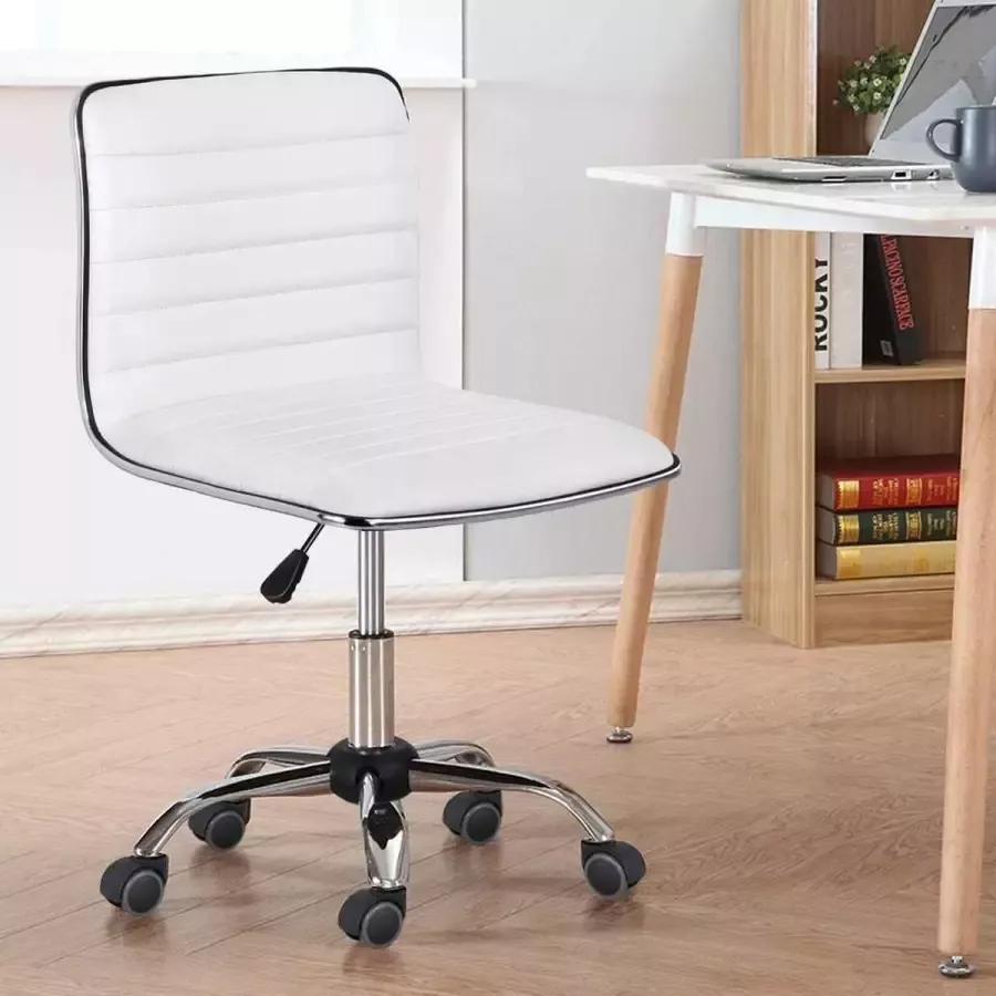 HMTM Bureaustoel ergonomische bureaustoel draaistoel zonder armleuning managersstoel met wieltjes van kunstleer in hoogte verstelbaar 360° vrij draaibaar Wit HM-YAHEE-591530