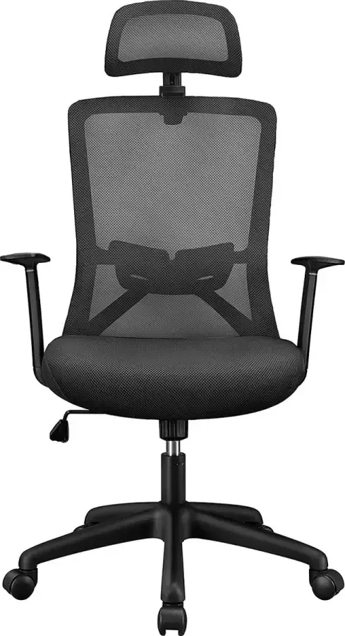 HMTM Ergonomische bureaustoel met armleuningen en verstelbare hoofdsteun bureaustoel met rugleuning netwerk directiestoel in hoogte verstelbaar belastbaar tot 136 kg zwart HM-YAHEE-592028