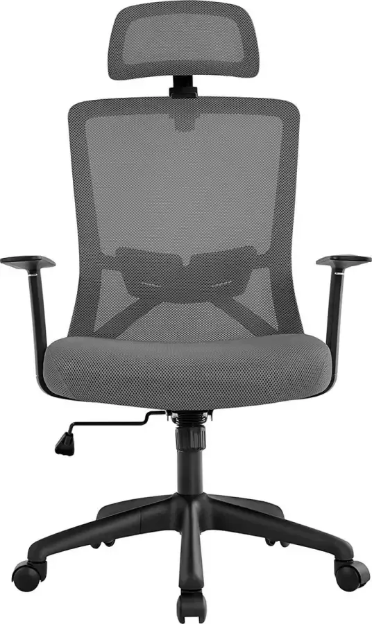 HMTM Ergonomische bureaustoel met armleuningen en verstelbare hoofdsteun draaistoel met rugleuning netwerk directiestoel in hoogte verstelbaar belastbaar tot 136 kg donkergrijs HM-YAHEE-592028