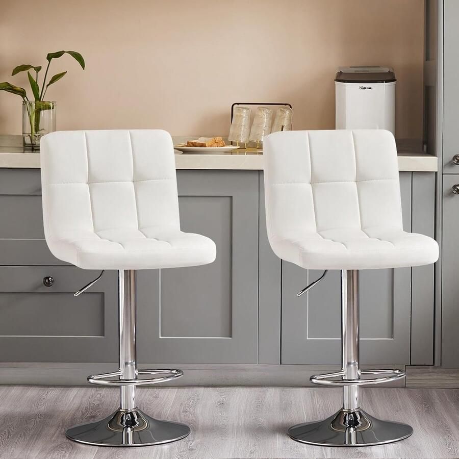 HMTM Barkruk 2-delige set PU-lederen gevoerde barstoel bistrokruk met rugleuning voetensteun in hoogte verstelbaar 360 graden draaibaar keukenkruk designkruk barkruk voor bar -C-8100-2P