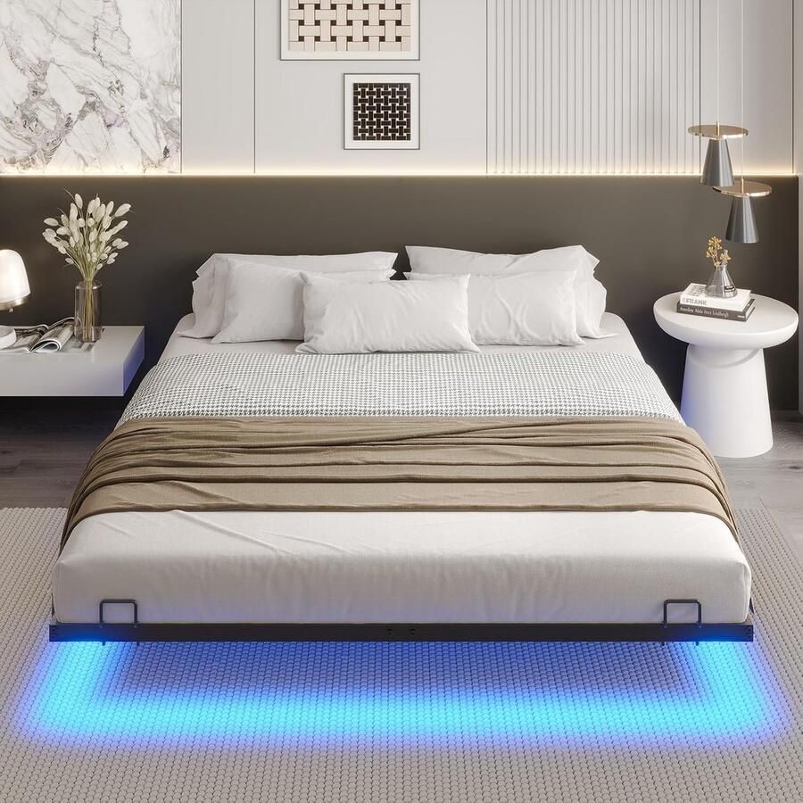 HMTM Bedframe 180 x 200 cm met ledverlichting voor volwassenen bedframe met lattenbodem metalen bed tweepersoonsbed met licht logeerbed 180 x 200 cm jeugdbed gemakkelijk te monteren -503583-5