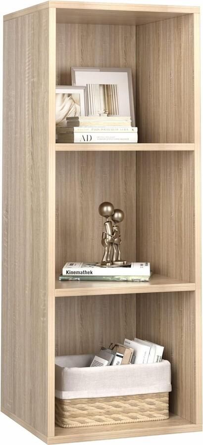 HMTM Boekenkast met 3 vakken boekenkast staand rek kantoorrek voor woonkamer werkkamer 30 x 30 x 80 cm eiken -FP-108