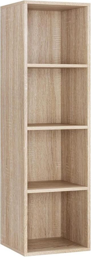 HMTM Boekenkast rek met 4 vakken 30 x 30 x 106 cm kubusrek staand rek smal voor slaapkamer woonkamer kantoor eiken -FP-110