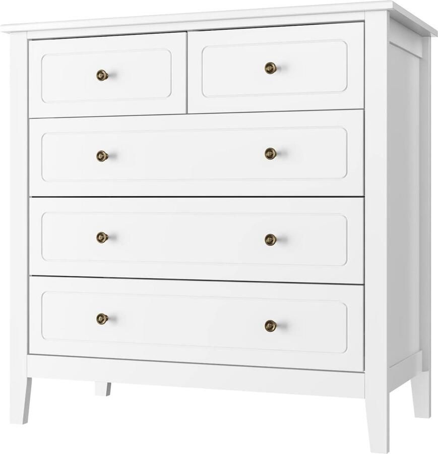 HMTM Borst wit met 5 laden dressoir comodenkast multifunctionele kast voor woonkamer slaapkamer hal 80 x 40 x 80 cm -F-095