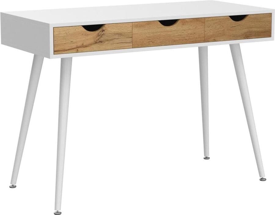 HMTM Bureau met lade 110 cm eenvoudige werktafel make-uptafel met 3 laden werkkamer werkplekken bureaus wit -GCBG1016