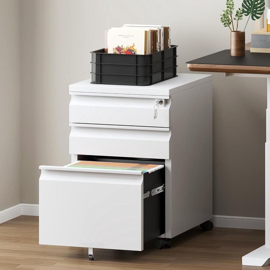 HMTM Bureaukast voor mappen met afsluitbare laden opbergdoos met wieltjes voor hangmappen