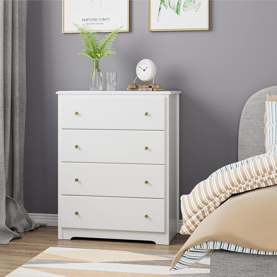 HMTM Commode dressoir wit comodetekast met 4 laden veel opbergruimte commode voor slaapkamer woonkamer hal wit 74x40x94cm -HO-MD-111