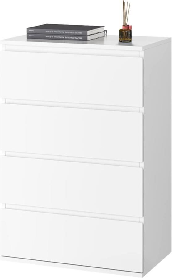 HMTM Commode met 4 laden in wit ladekast sideboard voor slaapkamer hal woonkamer 55x33x80cm -F-100