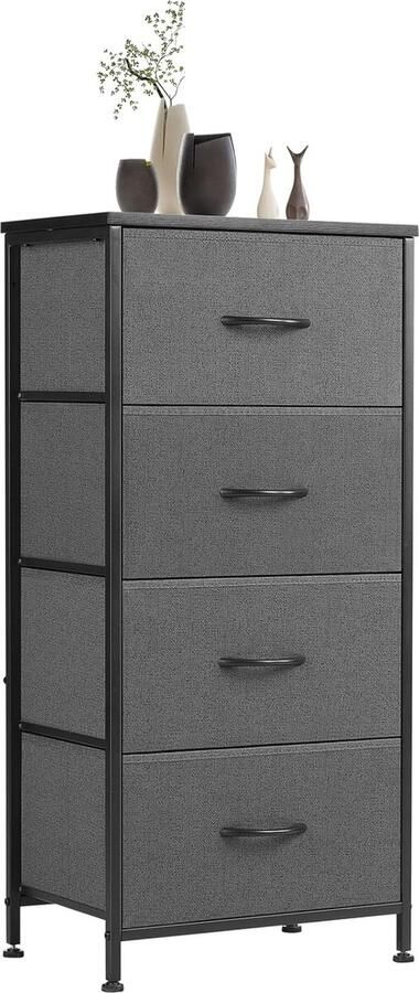 HMTM Commode met 4 laden stoffen ladekast smalle kast commode slaapkamer industriële stijl voor woonkamer kinderkamer hal opbergkast lichtgrijs -CAB-4BC-GY