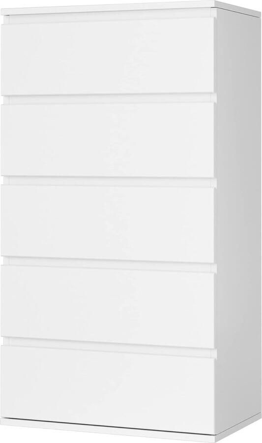 HMTM Commode met 5 laden in wit dressoir hout ladekast voor hal slaapkamer woonkamer 55x33x100cm -101