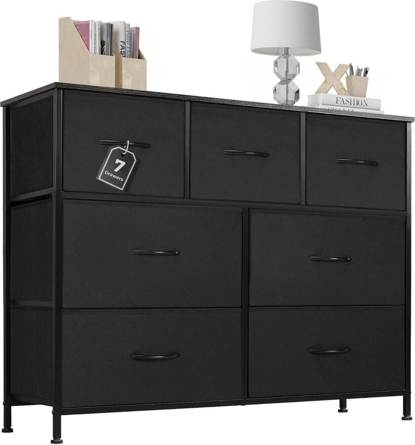 HMTM Commode met stoffen laden sideboard met 7 stoffen laden ladekast organisatiemeubel voor keuken kantoor hal tv-kast met laden -CAB-7BC-BK