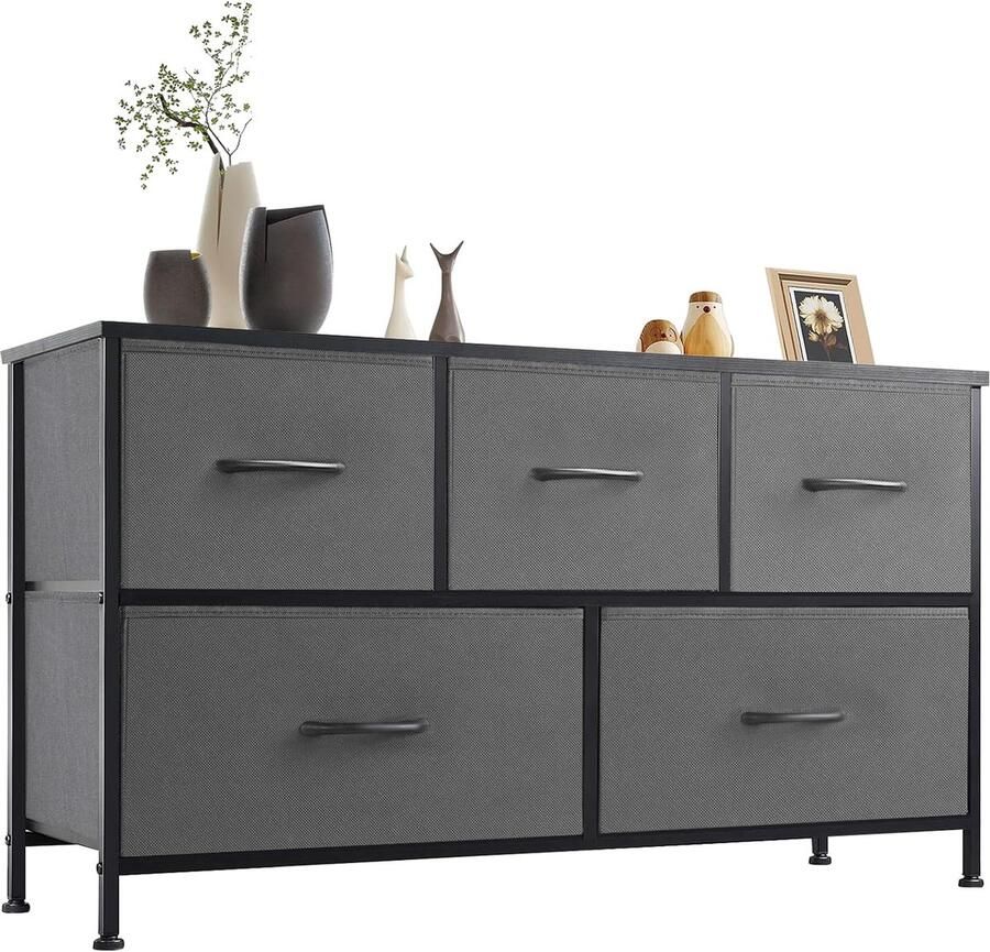 HMTM Commode voor slaapkamer brede lade commode organizer opbergladen stoffen opslag met 5 laden kleine commode tv-standaard voor slaapkamer kast woonkamer kinderkamer- -CAB-5BC-GY