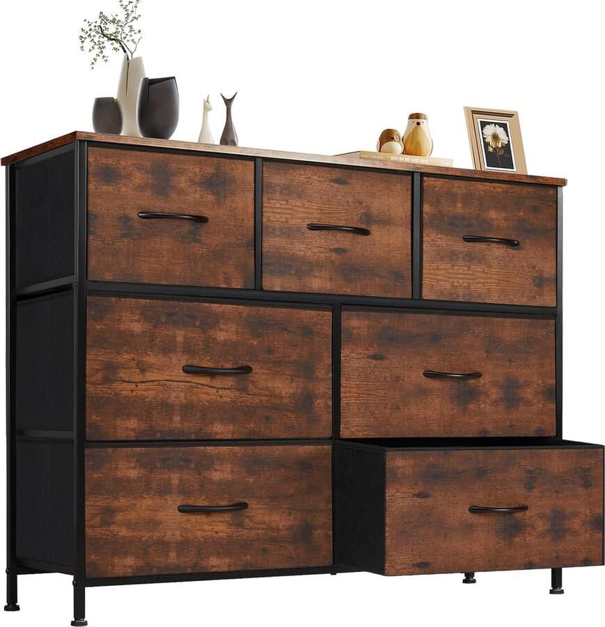 HMTM Commode voor slaapkamer brede ladekast 7 stoffen laden met handgrepen kast tv-standaard voor slaapkamer kast woonkamer kinderkamer -CAB-7BC-RUST