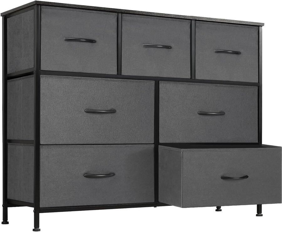 HMTM Commode voor slaapkamer met 7 stoffen laden hoge commode organizer voor kleding kast kinderkamer opbergtoren met kast metalen frame houten plaat lichte kinderkamermeubels -CAB-7BC-GY