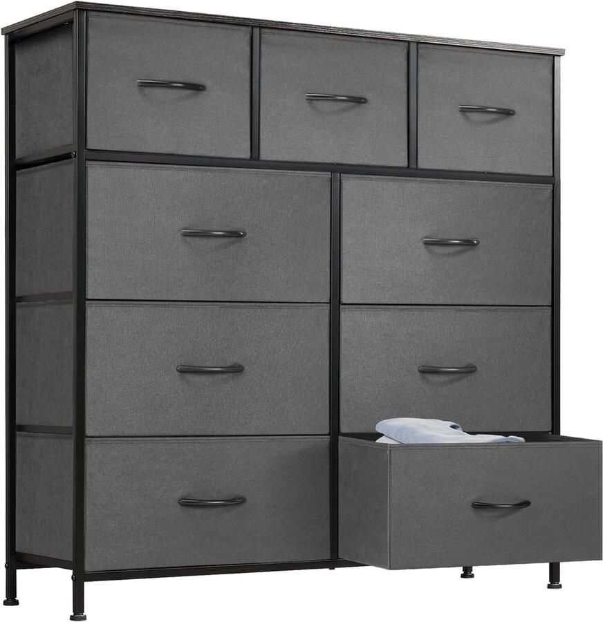 HMTM commode voor slaapkamer met 9 stoffen laden hoge commode organizer voor kleding kast kinderkamer opbergtoren met kast metalen frame houten plaat -CAB-9BC-GY