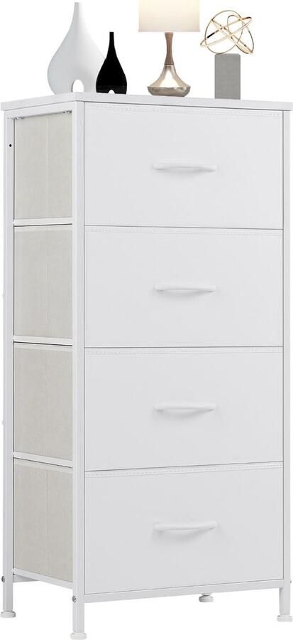 HMTM Dressoir kast met 4 laden van stof opbergcommode industriële stijl voor slaapkamer woonkamer kinderkamer hal wit -CAB-4WT