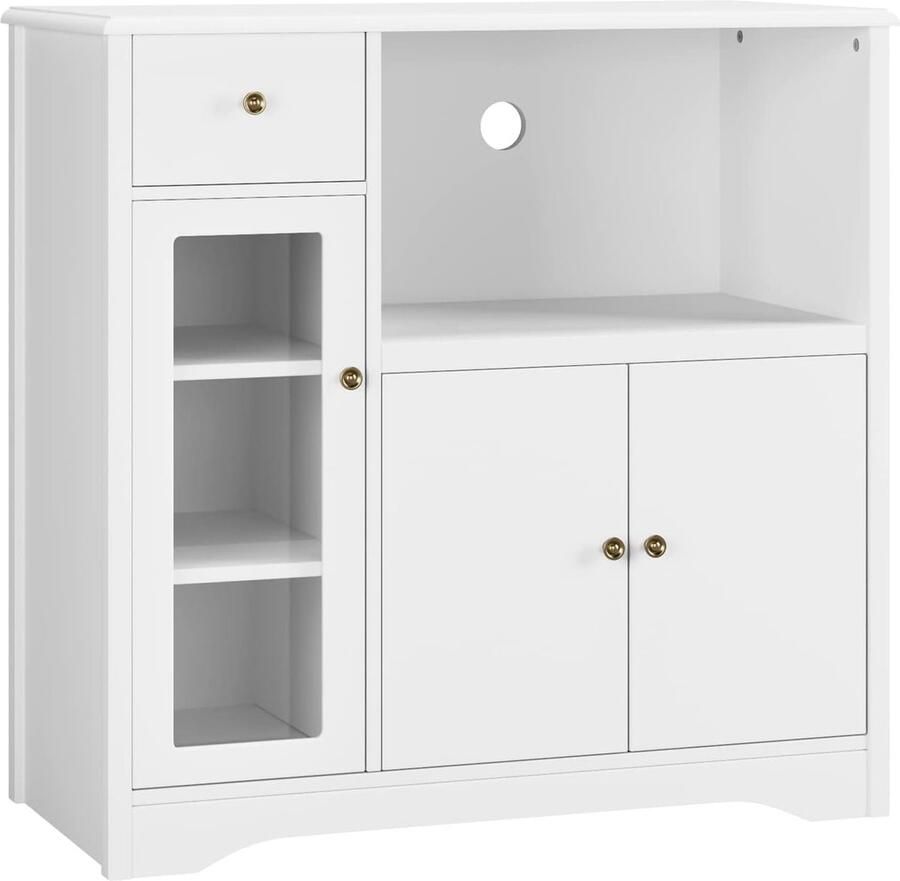 HMTM Dressoir keukenkast met magnetronrek met deuren en laden opbergkast voor eetkamer en keuken 90 x 40 x 82 cm wit -035-H-MD