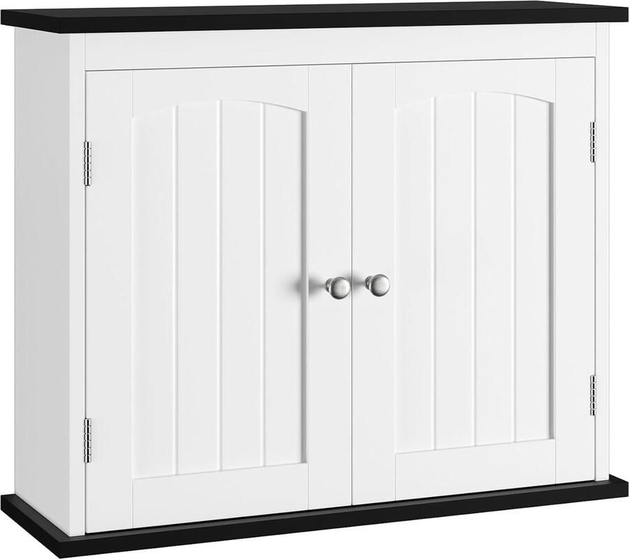 HMTM Hangkast met 2 deuren badkamerkast keukenkast wandkast wit + zwart 60 x 19 5 x 49 5 cm -068