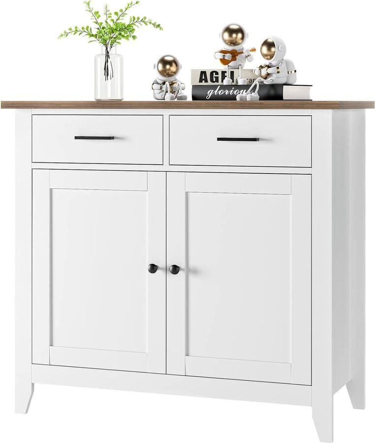 HMTM Dressoir wit keukenkast met 2 laden en 2 deuren keukeneiland met werkblad voor keuken woonkamer eetkamer hout 82 x 40 x 91 cm -059